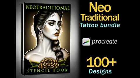 Procreate Neotraditional tattoo stencil bundle | Procreate stencil | Procreate tattoo | Neotraditional | Tattoo stencil | Procreate stamps