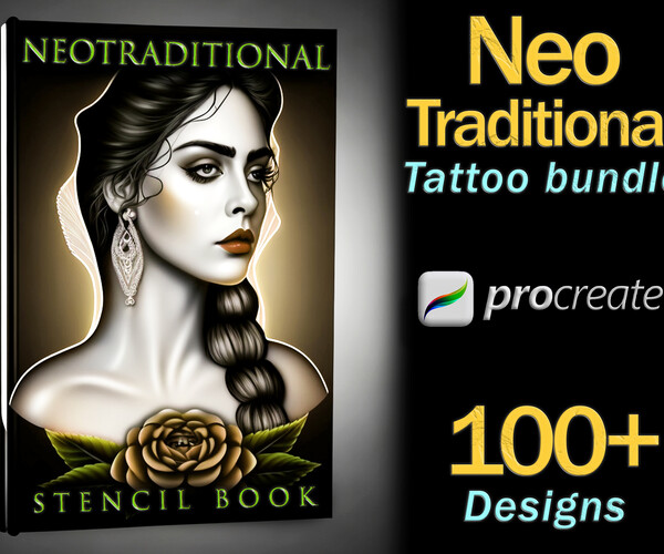 ArtStation Procreate Neotraditional tattoo stencil bundle Procreate