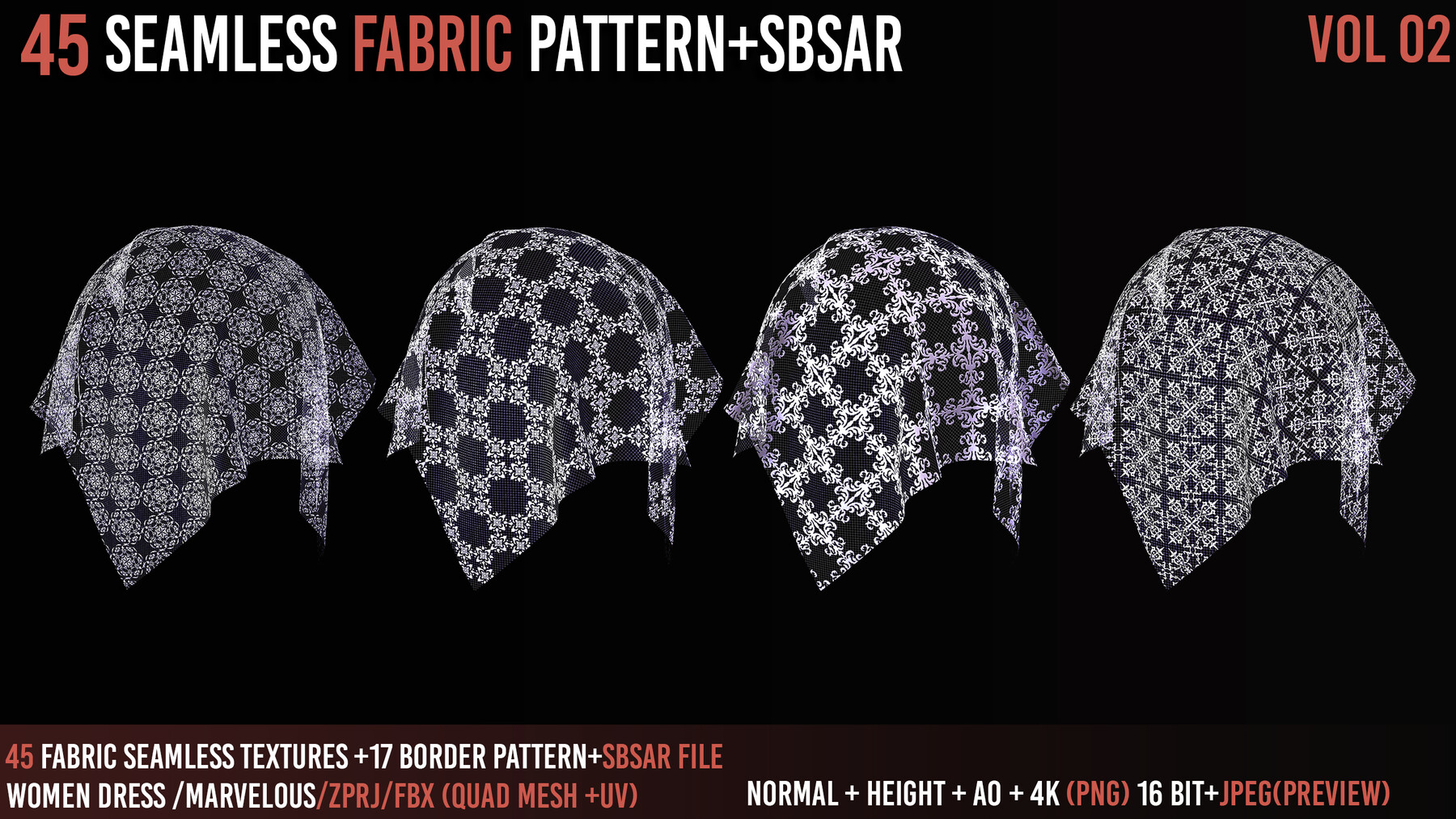 ArtStation - 45 Tileable Lace Fabric Pattern+(Sbsar)_Vol02 | Resources