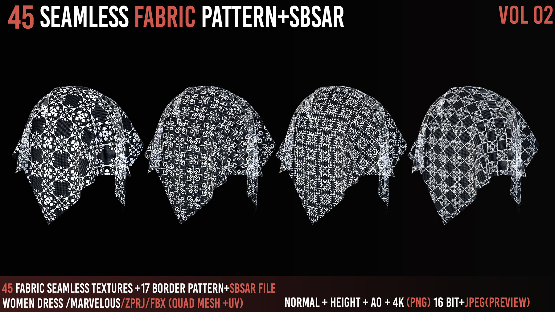 ArtStation - 45 Tileable Lace Fabric Pattern+(Sbsar)_Vol02 | Resources