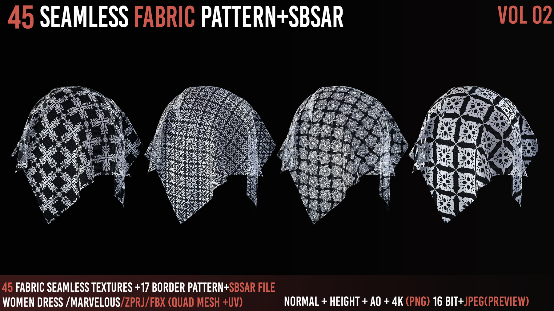 ArtStation - 45 Tileable Lace Fabric Pattern+(Sbsar)_Vol02 | Resources
