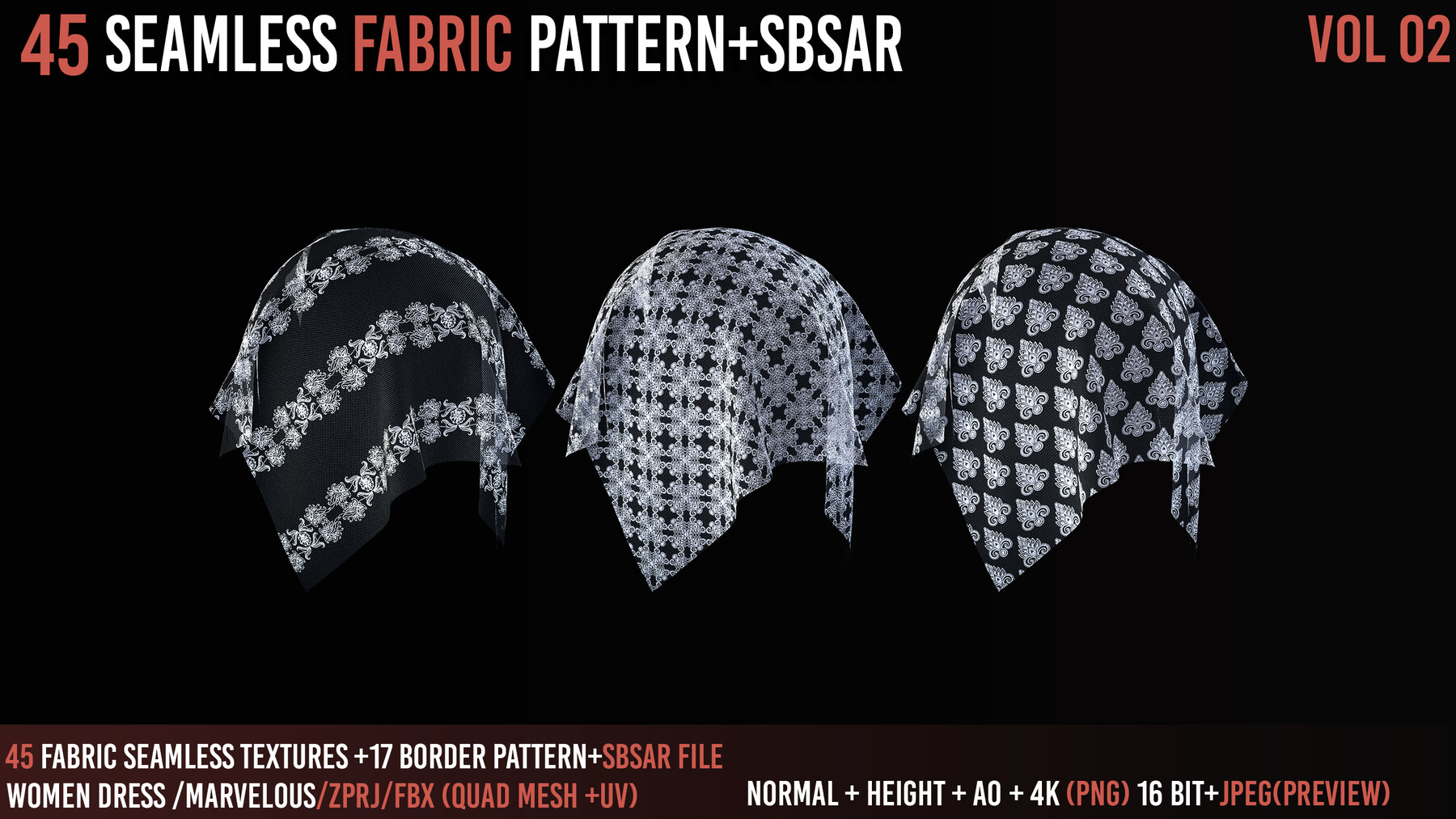 ArtStation - 45 Tileable Lace Fabric Pattern+(Sbsar)_Vol02 | Resources