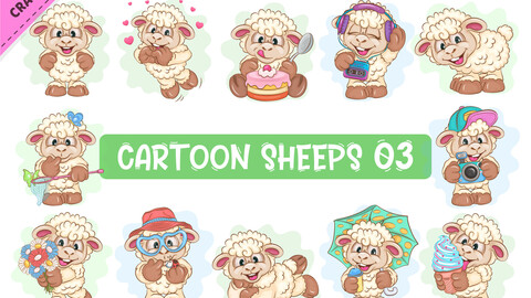 Set of Cartoon Sheeps 03. Clipart.