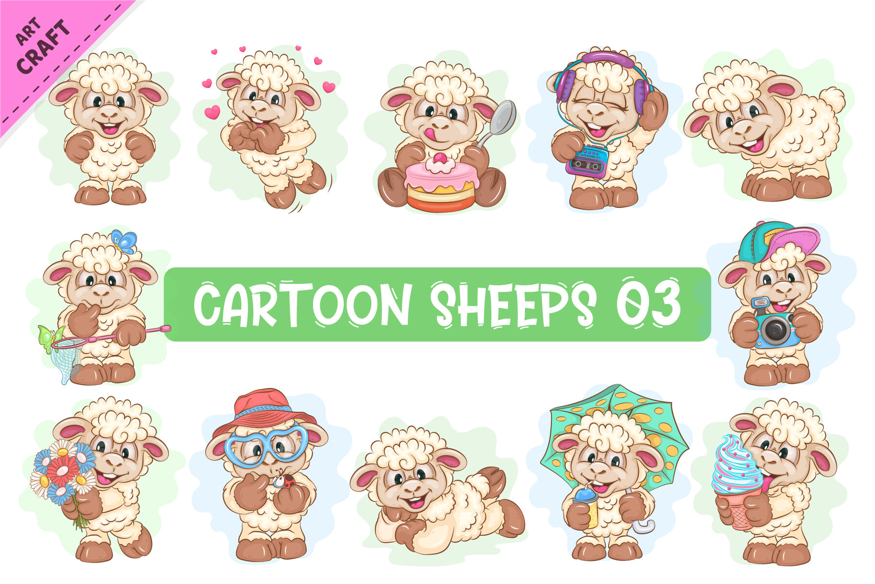 ArtStation - Set of Cartoon Sheeps 03. Clipart. | Artworks