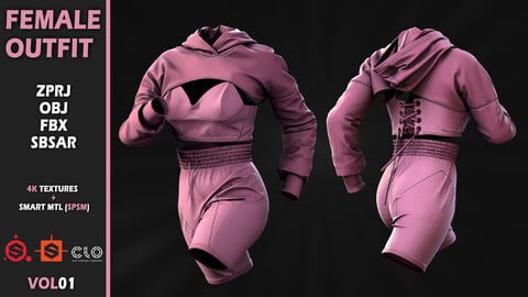 Female Outfit - VOL01 / Clo3d(MD) ProJect + Sbsar File (The project is baked)