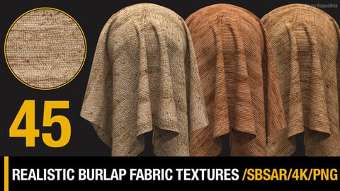 45 Realistic seamless burlap textures / SBSAR / PNG / 4K