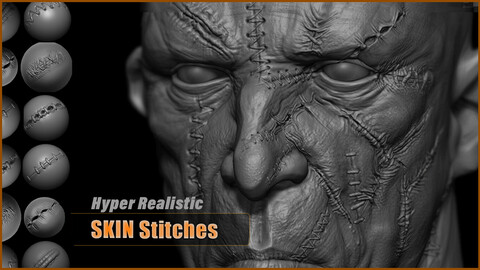 Realistic Skin Stitches/scars VDM Brushes For ZBrush + Alphas