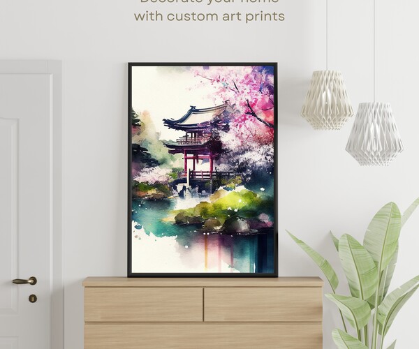 ArtStation - Japan art prints, Landscape Pagoda Printable art, Asian ...