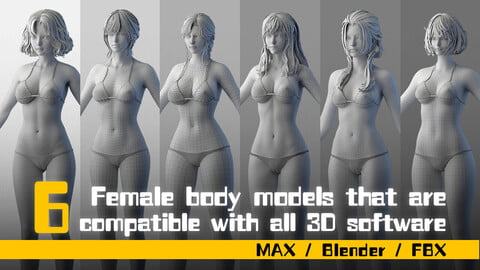 6 Female body models that are compatible with all 3D software