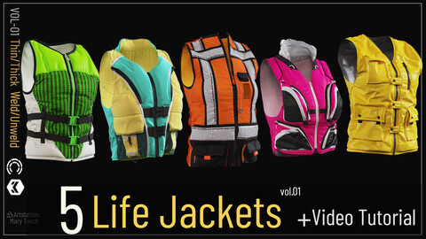5 life Jacket -clo3d/marvelous designer+ video tutorial