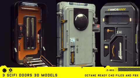 3 Scifi Doors 3D Model - C4D and Octane ready