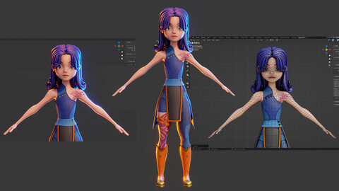 Stylized Girl Character - Dina Style 1 - Blender 3D Modeling