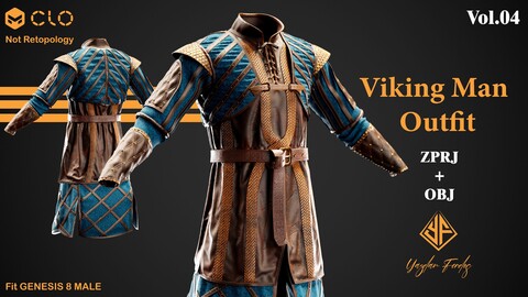 Viking Man Outfit Vol.04 - MD / Clo3d project + obj files + PBR Texture