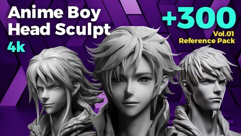+300 Anime Boy Head Sculpt (4k) | Vol_01