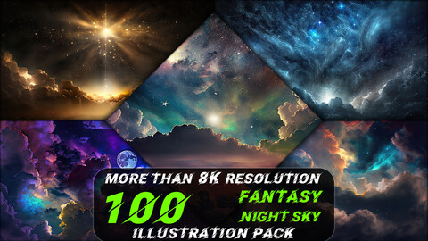 100 Fantasy Night Sky Illustration Pack (More Than 8K Resolution) - Vol 1