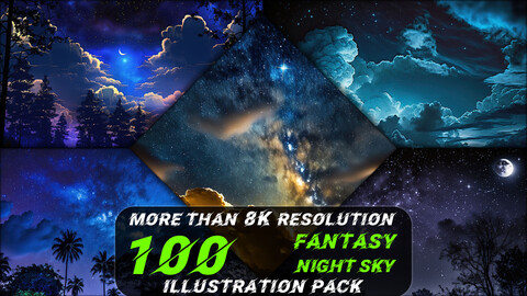 100 Fantasy Night Sky Illustration Pack (More Than 8K Resolution) - Vol 2