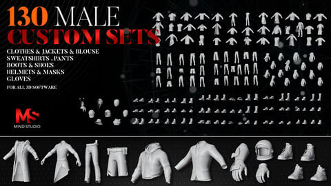 130 Male Custom Sets  ( Clothes & Jackets & Blouse & Sweatshirts , Pants , Boots & Shoes, Helmets & Masks , Gloves )