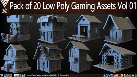 Pack of 20 Low Poly Gaming Assets Vol 01