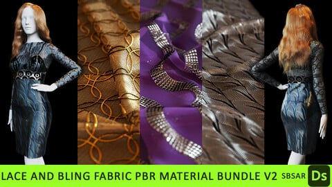 Lace and bling fabric PBR material bundle vol2 (SBSAR + 4K textures)