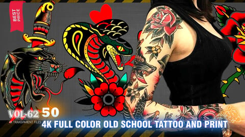 50 4K FULL COLOR OLD SCHOOL TATTOO AND PRINTS - HIGH END QUALITY RES - (TRANSPARENT) - VOL62