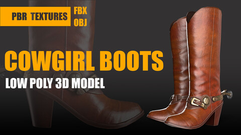 Leather Cowgirl Boots Low-poly 3D model PBR Textures