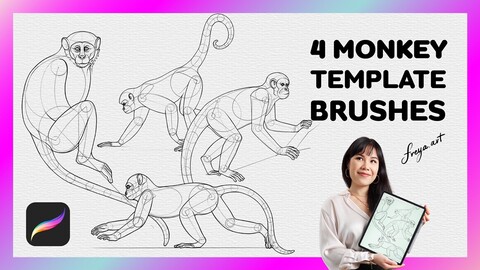 Procreate Monkey Stamp | 4 Template Procreate Brushes