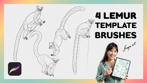 Procreate Lemur Stamp | 4 Template Procreate Brushes