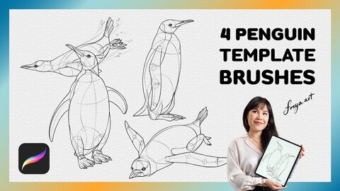 Procreate Penguin Stamp | 4 Template Procreate Brushes