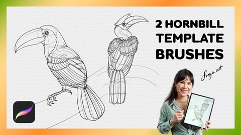 Procreate Hornbill Stamp | 2 Template Procreate Brushes