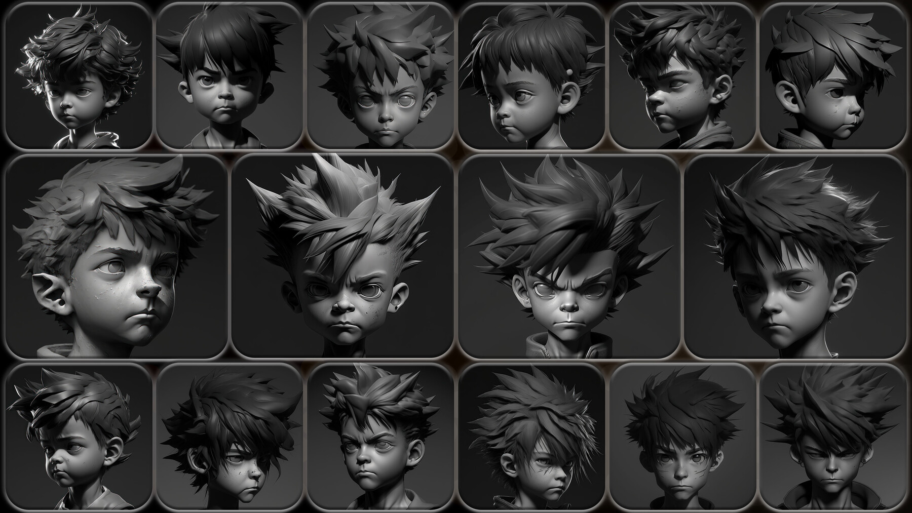 Anime Boy Hairstyles Pack -Blend Files 3D model