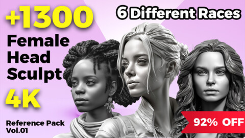 +1300 Female Head Sculpt (4k) | Mega Pack - 92% OFF