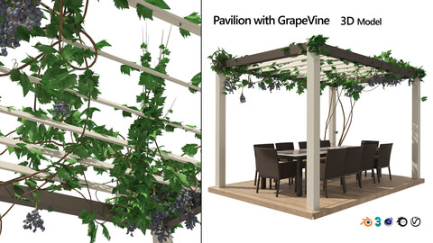 canopy with climber plant and furniture 3d model