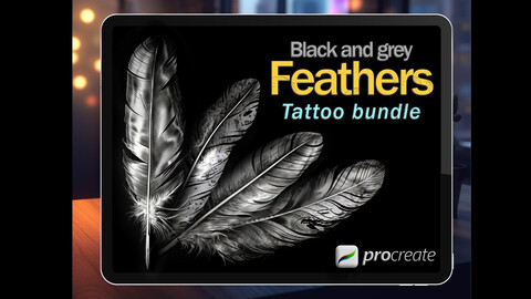 Procreate Feather tattoo bundle | Procreate stamps | Tattoo flash | Procreate tattoo | Tattoo design | Procreate realism