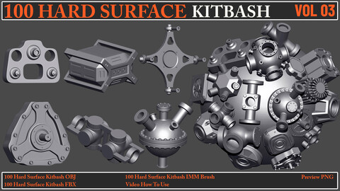 100 Hard Surface KITBASH VOL 03 + Video How To Use