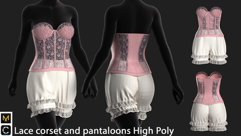 Lace corset and pantaloons Clo3d Marvelous designer High poly obj fbx zprj UV