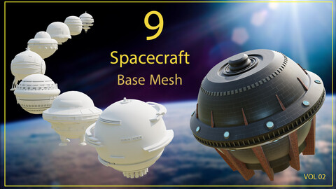 9 Spacecraft Base Mesh , Obj & Fbx & Blend - Vol 01 -Free Spacecraft ( 1 Sample )