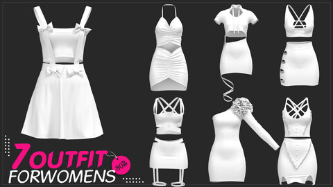 7 Outfit women's / Marvelous & Clo3d / Fbx / Obj