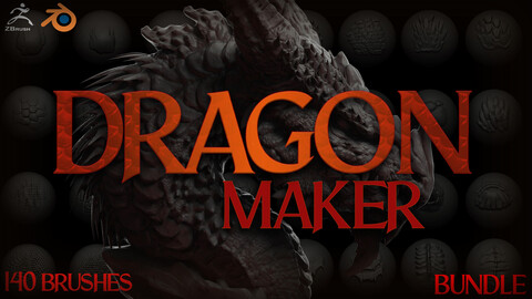 Zbrush + Blender Dragon Maker 140 Brushes Bundle 50% OFF
