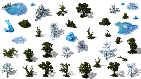 2.5D Snow, Ice Environment Construction Kit Game Assets
