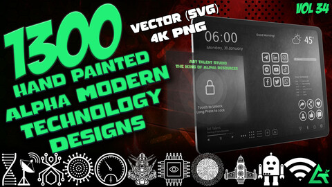 1300 Hand Painted Alpha Modern Technology Designs (MEGA Pack) - Vol 34