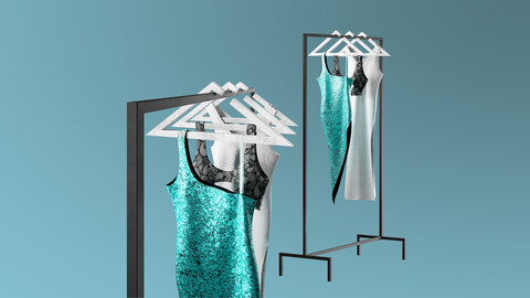 Hanger floor Archpole metalframe with clothes | PBR Textures