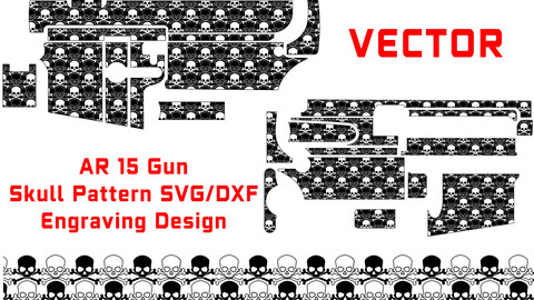 AR 15 Gun vector Skull Pattern svg dxf Laser engraving, cnc cutting file