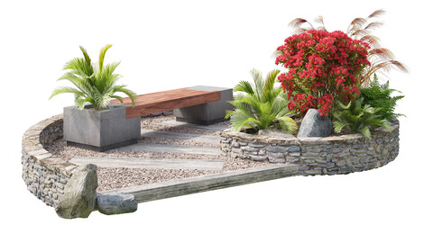 Spiral landscape bench with flower planter 3d model