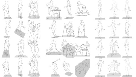 Human dynamic structure line drawing with jpg and psd