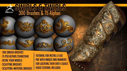 Swirls and Twirls 300 ZBrush Brushes And 75 Alphas