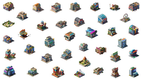 2.5D 60 Different Fantasy Home, House, Buildings Game Assets with 60 Transparent PNGs Part -01