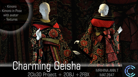 .Charming Geisha. Clo3D. Marvelous Designer.