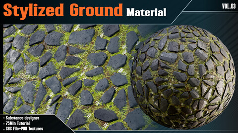 Stylized Ground Material - Vol.03 ( sbs File + PBR Textures + Tutorial )