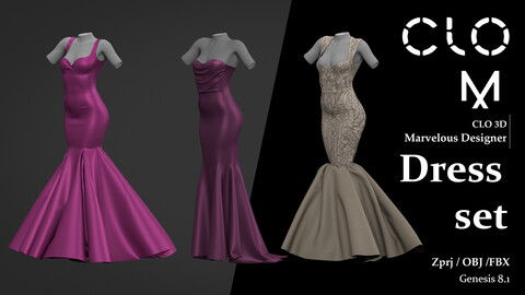 Dress   set / Marvelous Designer/Clo3D project file + OBJ