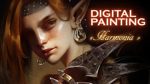 Painting process - Fantasy character portrait - Harmonia
